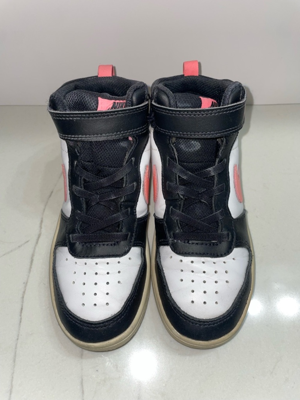 Nike Court Borough Mid 2 Black, White, & Pink Sneakers Kids Girls Size 1Y